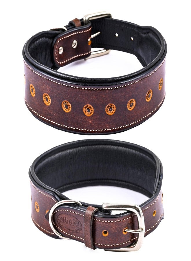 ADIL'S Adil’S Leather Sun Tooled Dog Collar, 2.25inch Width Handcrafted Heavy Duty Dog Collar Dogs with Strong Metal Buckle & D-Ring, Size:XL, Brown - Image 2